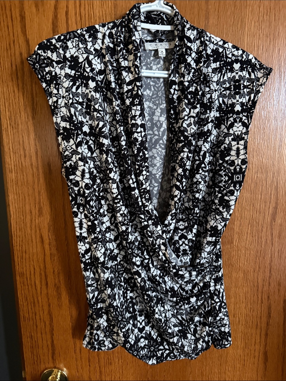 Chaus Black & White Floral Cowl Neck Tank Top